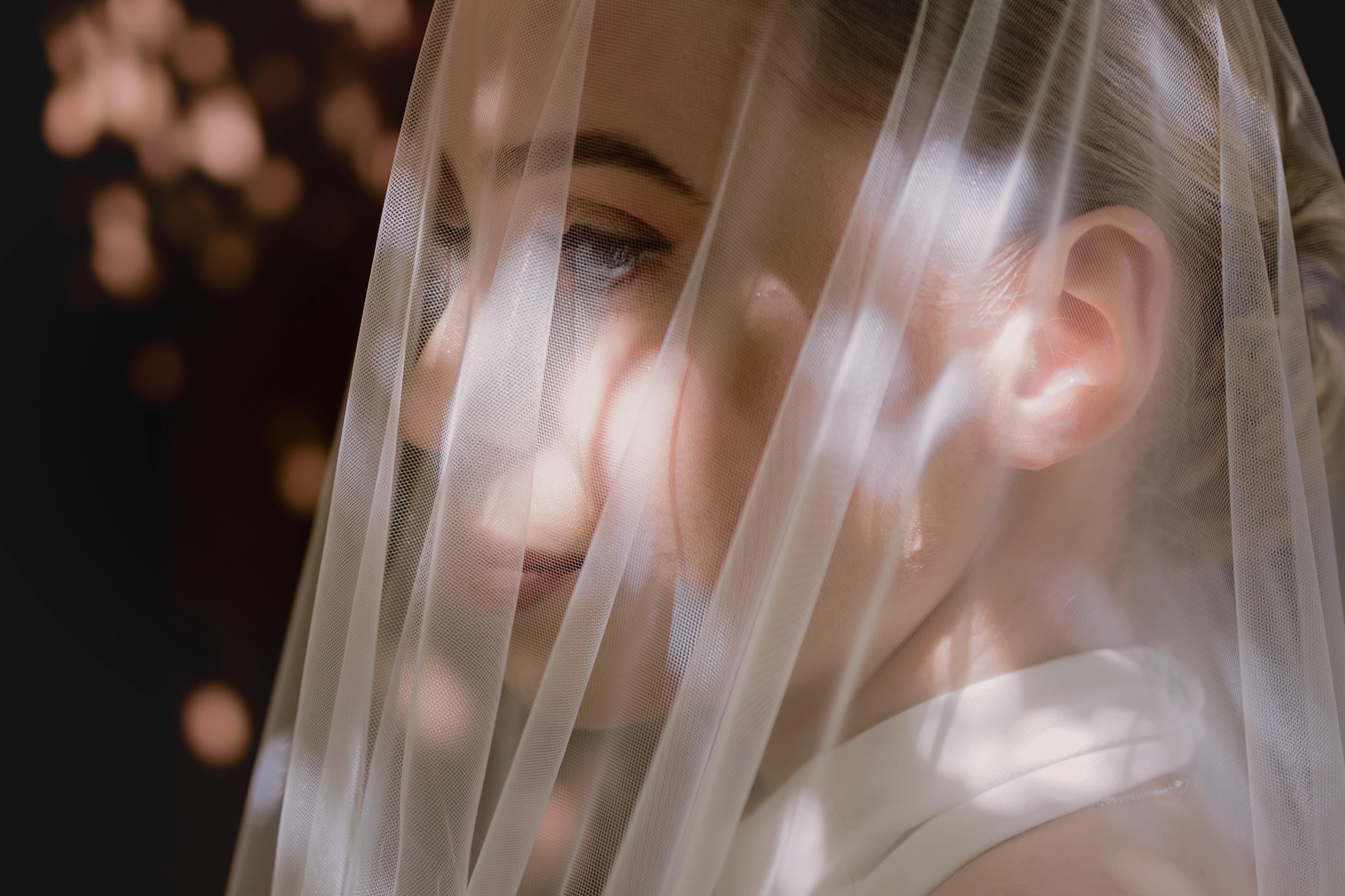Sposa con velo ritratta in controluce — Lumière Studio